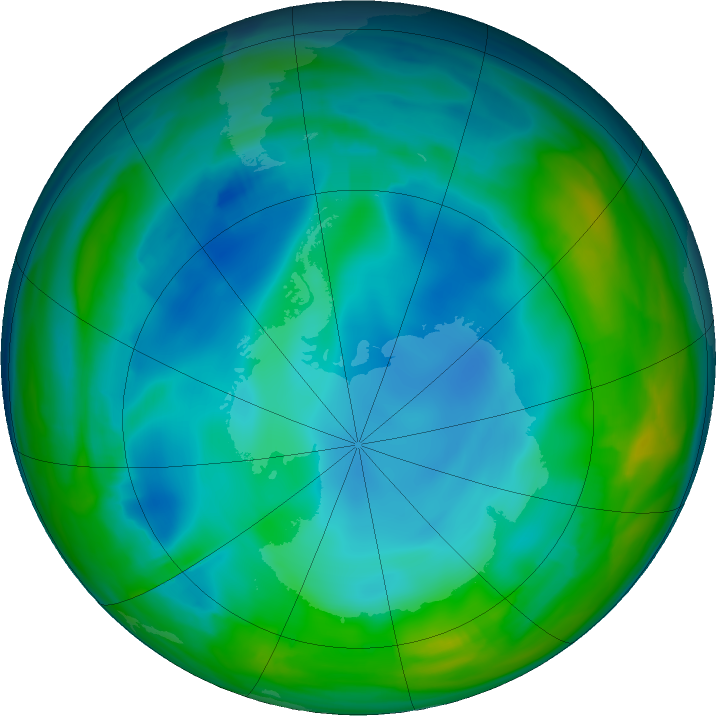 Antarctic ozone map for 18 June 2017